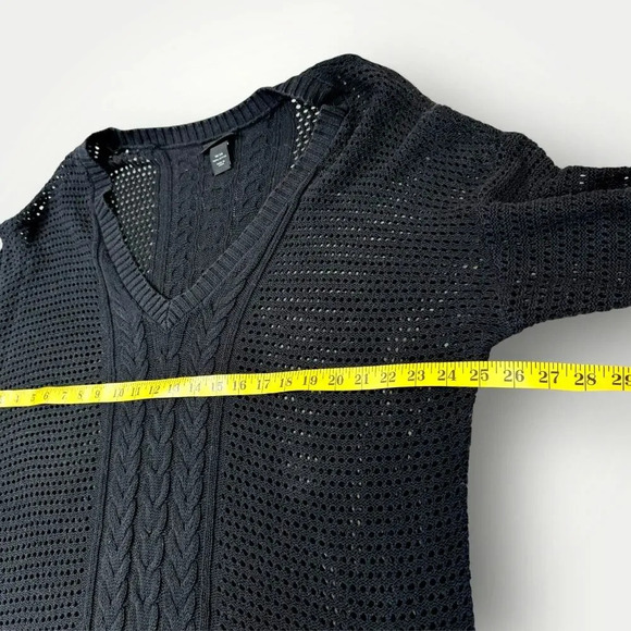 Lane Bryant Long Sleeves V Neck Cable Open Knit Tunic Sweater Size 18/20 Black - Picture 14 of 16